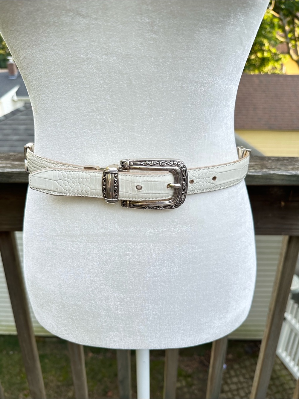 Brighton White/Beige Reversible Belt 30 Silver Western Santa Fe Boho Buckle